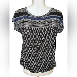 MAX STUDIO Blue Boho Short Sleeve Women's Blouse Size Small #67